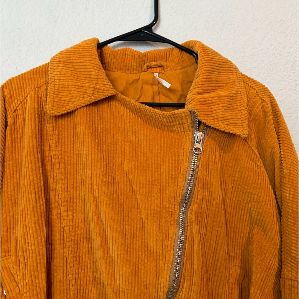 Free People Mustard Yellow Corduroy Moto Jacket Belted Cropped Biker MEDIUM - Picture 3 of 5